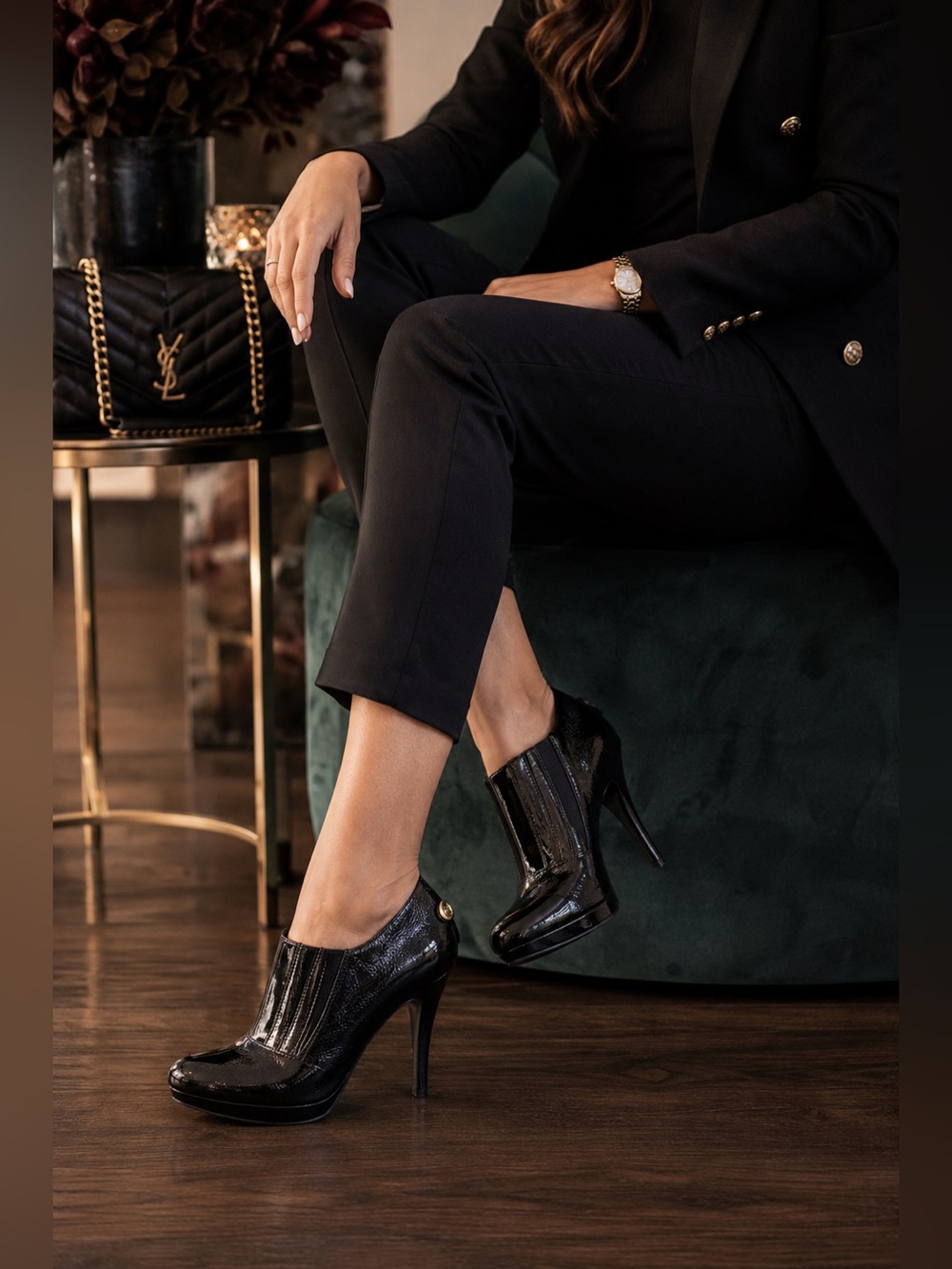 BCBG Max Azria Black Patent Leather Bootie Pumps 9.5